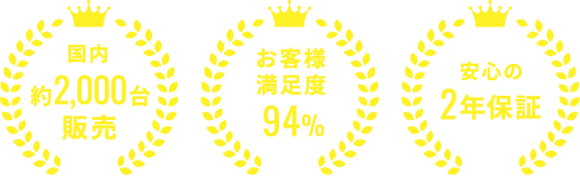 国内約2,000台販売、お客様満足度94%、安心の2年保証